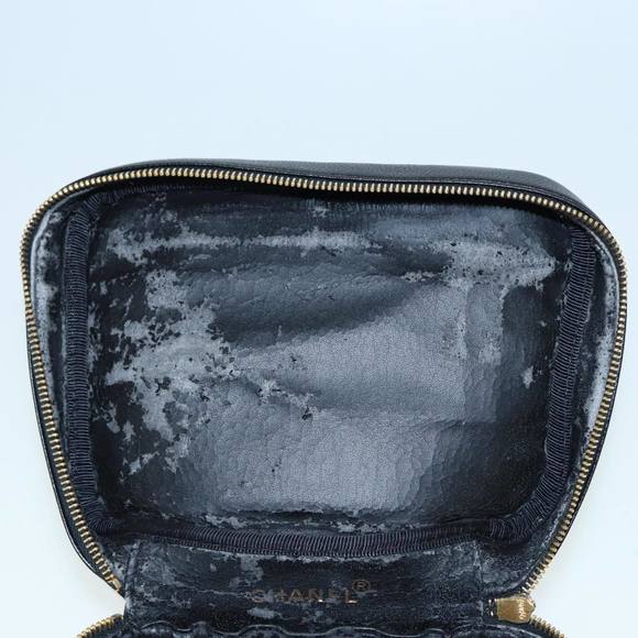 CHANEL COCO Mark Vanity Cosmetic Pouch Caviar Skin Black CC Auth yb640 - Picture 16 of 16